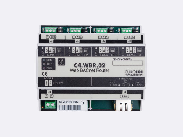 PLC Controller for Guest Room Management System, Smart Hotel Control and Home Automation – BACnet programmable functional controller BACnet PLC- C4.WBR.02 designed for wide range of building   automation and guest room management system tasks – Up to 32 of Bacnet/IP and Modbus/IP layers is supported through one Ethernet physical layer. Routing table is flexible and may contain 65533 entries