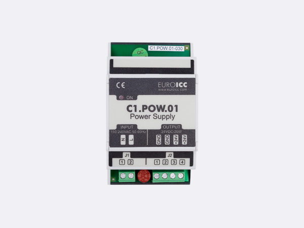 PLC Controller for Guest Room Management System, Smart Hotel Control and Home Automation – BACnet programmable functional controller BACnet PLC – C1.POW.01 power supply module is designed to convert   electric power from the public home/indoor electric grid to voltage-stabilized DC power which is necessary for stable operation of devices from C series of EuroICC home automation controlers.