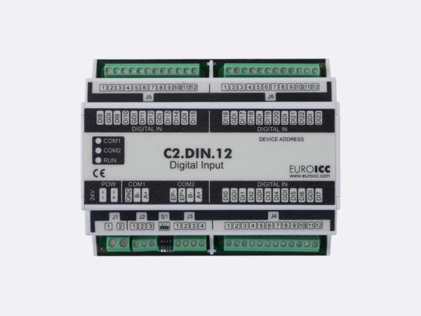 PLC Controller for Guest Room Management System, Smart Hotel Control and Home Automation – BACnet programmable functional controller BACnet PLC – C2.DIN.12 designed for wide range of building automation    and guest room management system tasks can be used in remote fields IO in any Bacnet and/or Modbus network – Native Bacnet programmable device, 24 digital inputs