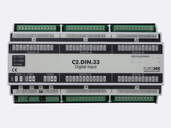 PLC Controller for Guest Room Management System, Smart Hotel Control and Home Automation – BACnet programmable functional controller BACnet PLC – C2.DIN.33 designed for wide range of building automation    and guest room management system tasks can be used in remote fields IO in any Bacnet and/or Modbus network – Native Bacnet programmable device, 40 digital inputs