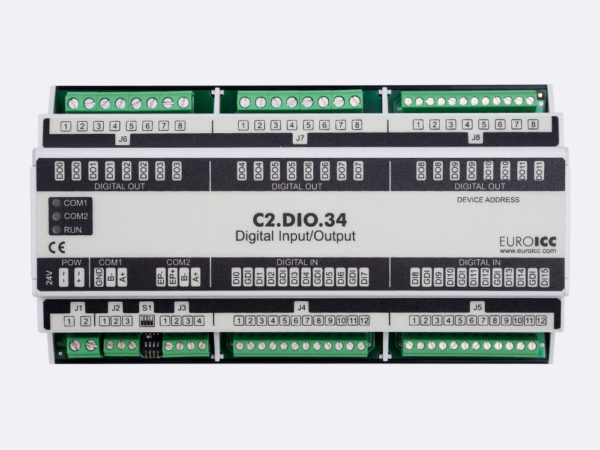 PLC Controller for Guest Room Management System, Smart Hotel Control and Home Automation – BACnet programmable functional controller BACnet PLC – C2.DIO.34 designed for wide range of building automation    and guest room management system tasks can be used in remote fields IO in any Bacnet and/or Modbus network – Native Bacnet programmable device, 12 relay outputs, 16 digital inputs