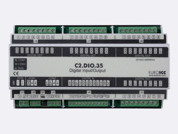 PLC Controller for Guest Room Management System, Smart Hotel Control and Home Automation – BACnet programmable functional controller BACnet PLC – C2.DIO.35 designed for wide range of building automation    and guest room management system tasks can be used in remote fields IO in any Bacnet and/or Modbus network – Native Bacnet programmable device, 16 relay outputs, 8 digital inputs