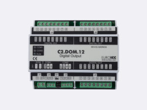 PLC Controller for Guest Room Management System, Smart Hotel Control and Home Automation - BACnet programmable functional controller BACnet PLC – C2.DOM.12 designed for wide range of building automation and guest room management system tasks can be used in remote fields IO in any Bacnet and/or Modbus network – Native Bacnet programmable device, 12 relay outputs