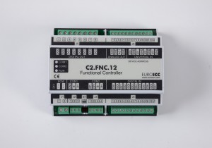 The BACnet programmable functional controller BACnet PLC - C2.FNC.12 designed for wide range of building automation tasks - 4 relay outputs, 8 digital inputs, 2 analog outputs, 4 universal inputs
