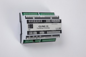 The BACnet programmable functional controller BACnet PLC - C2.FNC.12 designed for wide range of building automation tasks - 4 relay outputs, 8 digital inputs, 2 analog outputs, 4 universal inputs