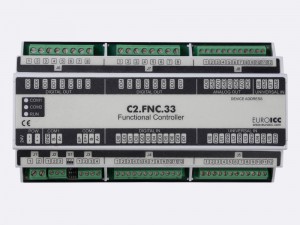 The BACnet programmable functional controller BACnet PLC – C2.FNC.33 designed for wide range of building automation tasks -8 relay outputs, 8 digital inputs, 4 analog outputs, 8 universal inputs