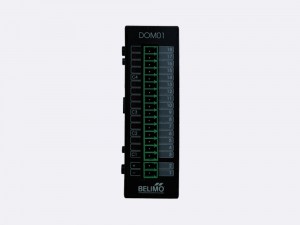 The RBCPU 1.03 OUT Module has 12 non latching relay outputs (NO), grouped in 4 groups (each with a common ground). Each output has a LED status indication.