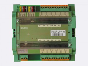 RBFU 3.30 has 12 digital outputs. It is mountable on DIN rail. Outputs are NO relay contacts. The unit is connected to the Ringbus master controller via a 4 wire ring bus communication