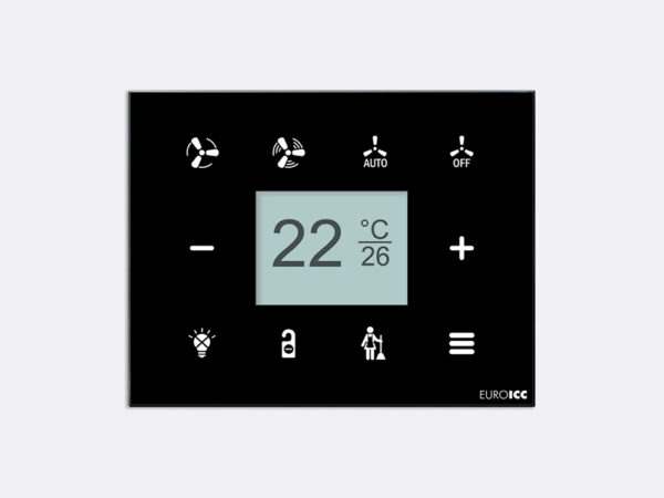 Smart Programmable Intelligent wall touch panel for Guest Room Management System, Smart Hotel Control, Home Automation and Building Automation – RD.RDA.10 – Customizable Intelligent Room Thermostat   designed for wide range of Building Automation and Guest Room Management System tasks