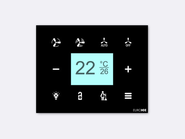 Smart Programmable Intelligent wall touch panel for Guest Room Management System, Smart Hotel Control, Home Automation and Building Automation – RD.RDA.10 – Customizable Intelligent Room Thermostat   designed for wide range of Building Automation and Guest Room Management System tasks